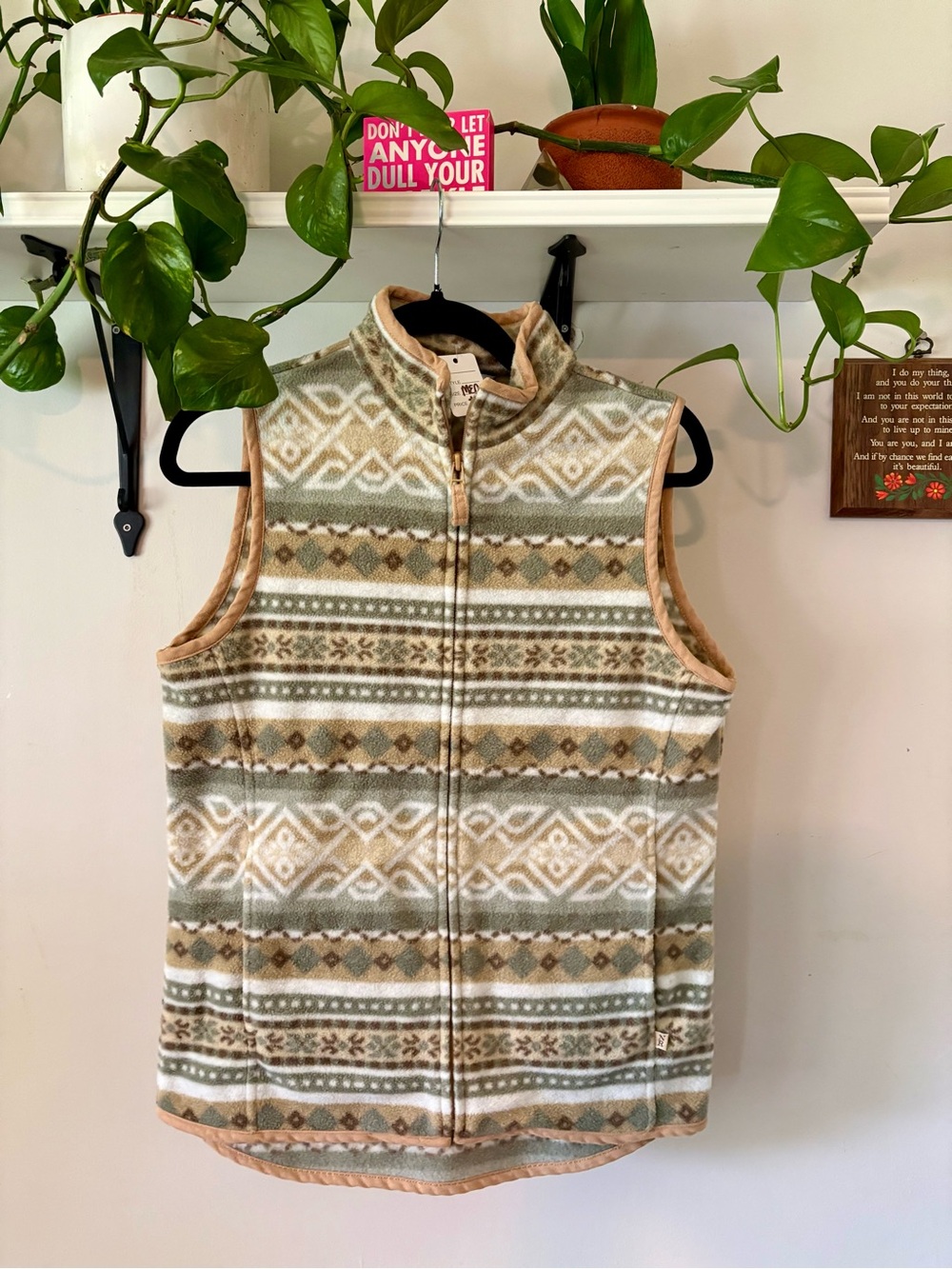 Northern Reflections Sage Green & Tan Patterned Fleece Vest